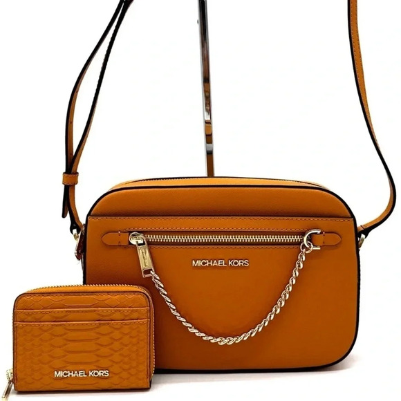 Michael Kors Large EW Crossbody Bag & Medium ZA Card Case Wallet Cider - Picture 1 of 13